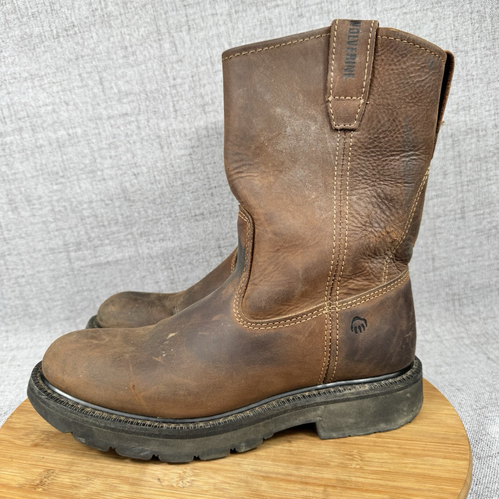 Wolverine Wellington Boots Mens 8 M Pull On Brown Leather Work Soft Toe W04727