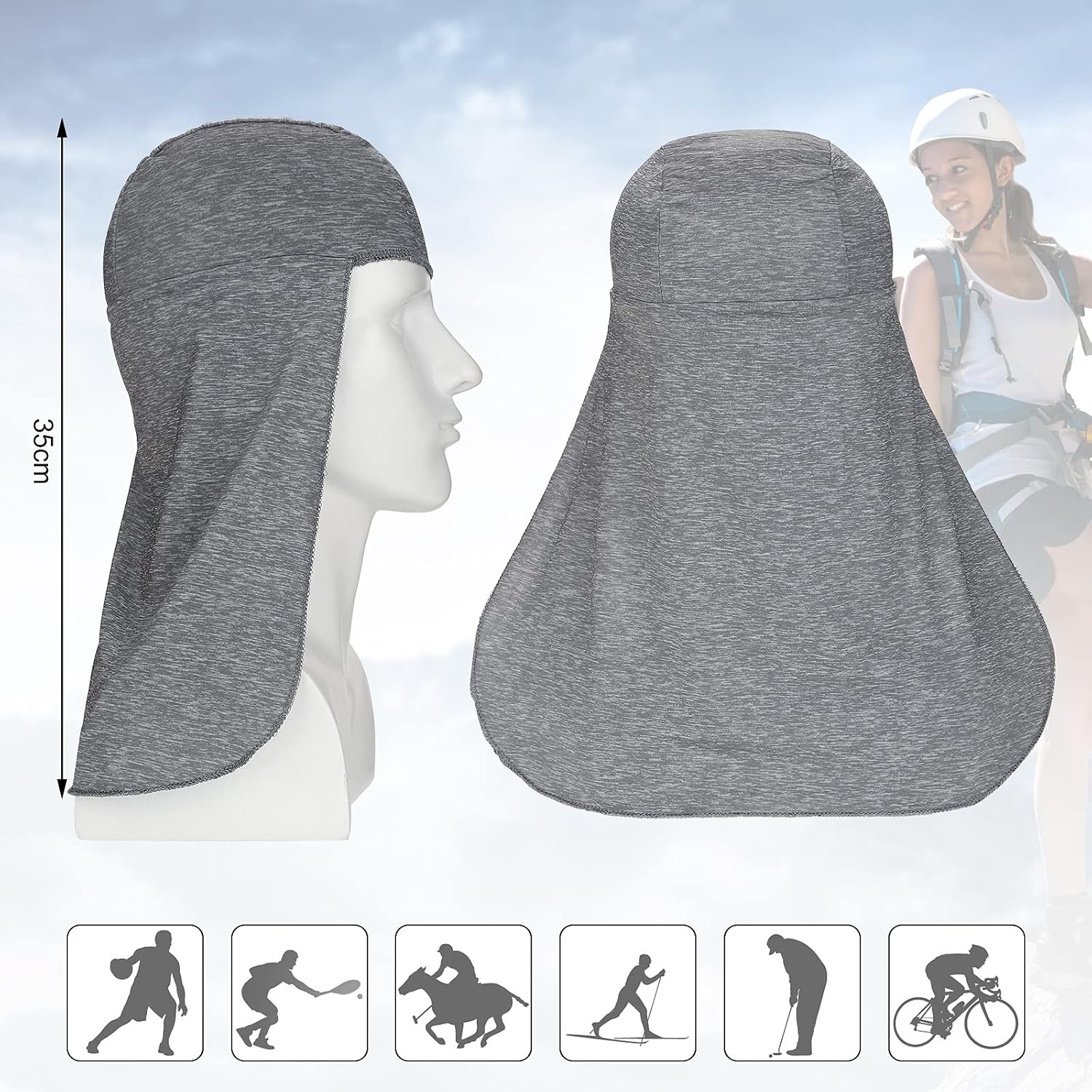 Hard Hat Sun Shade Neck Cover 2 Pack Cooling Skull Cap Elastic Quick Dry