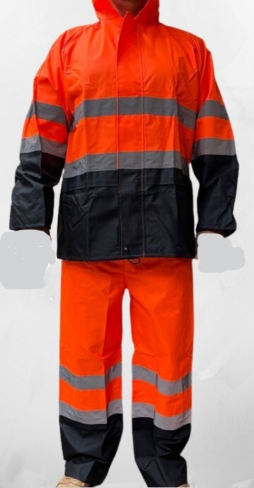 Orange Safety Rain-suit, Rain Jacket With Hoodie and Rain Pants
