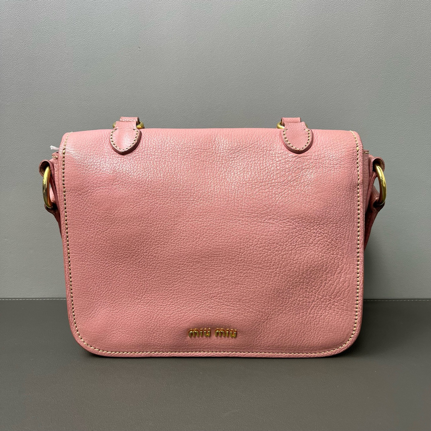 Authentic Miu Miu Top Handle Messenger Bag Pebbled Leather Messenger Bag Pink