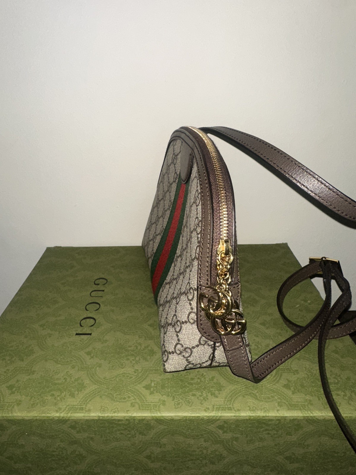 Gucci GG Supreme Monogram Web Ophidia Dome Crossbody Shoulder Bag Handbag Purse