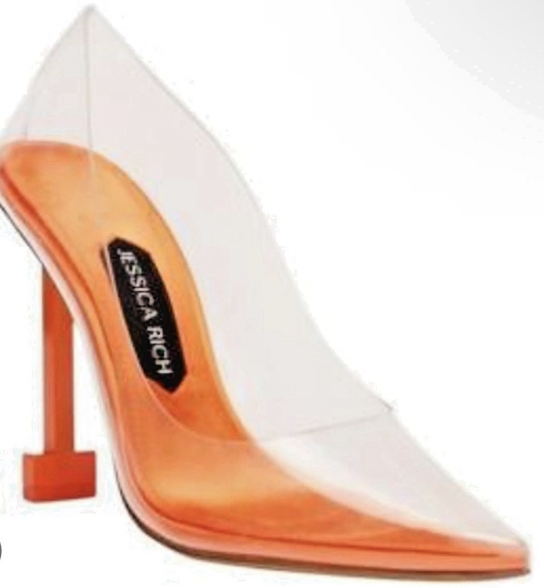 Jessica Rich Women Size 39 So Fancy Orange Pointed Toe Clear Sandal Pumps