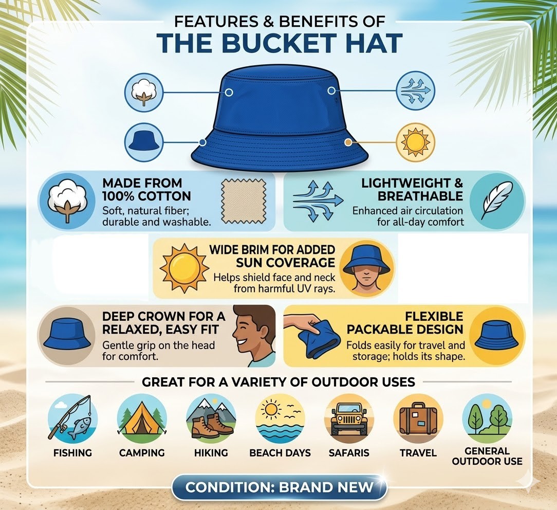 Classic Cotton Bucket Hat for Summer Fishing Camping Safari Outdoors