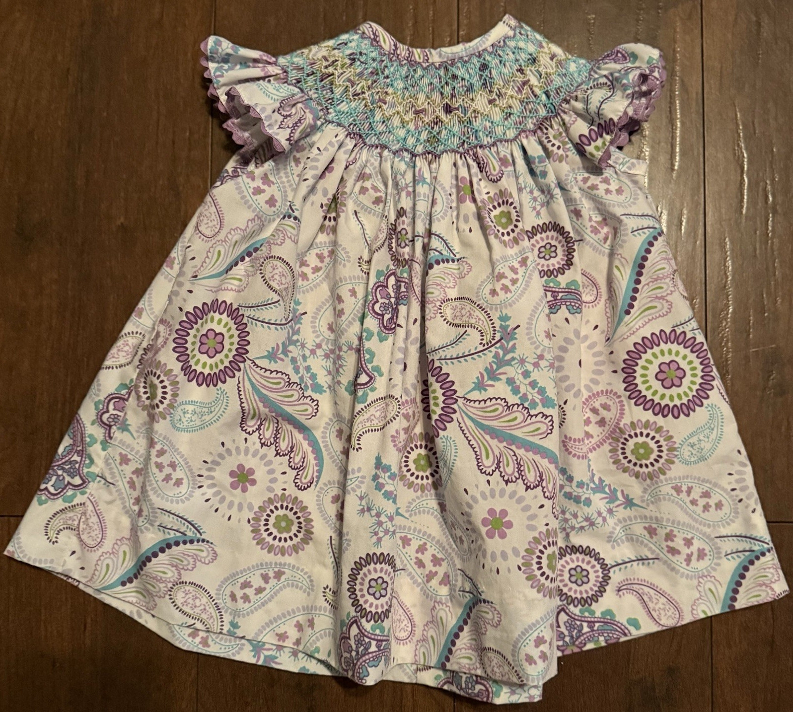 NWOT Stellybelly Boutique Baby Girls Smocked Paisley Flutter Sleeve Dress 6M