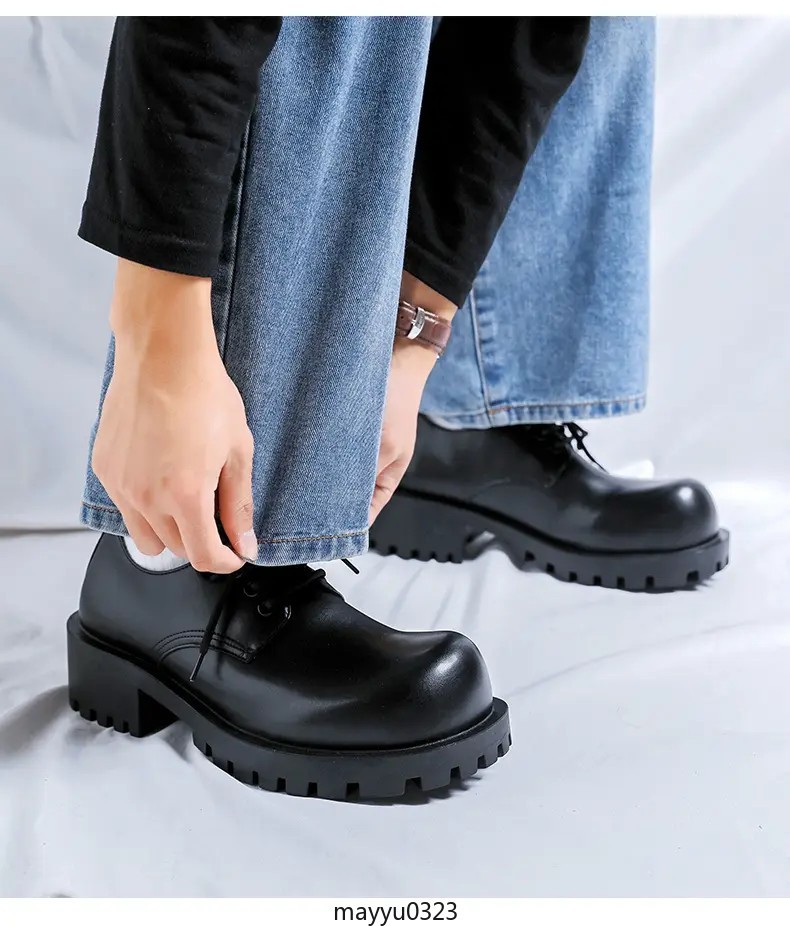 Men’s Dress Formal Derby Lace Up Round Toe Casual Platform Chunky Heel Shoes New