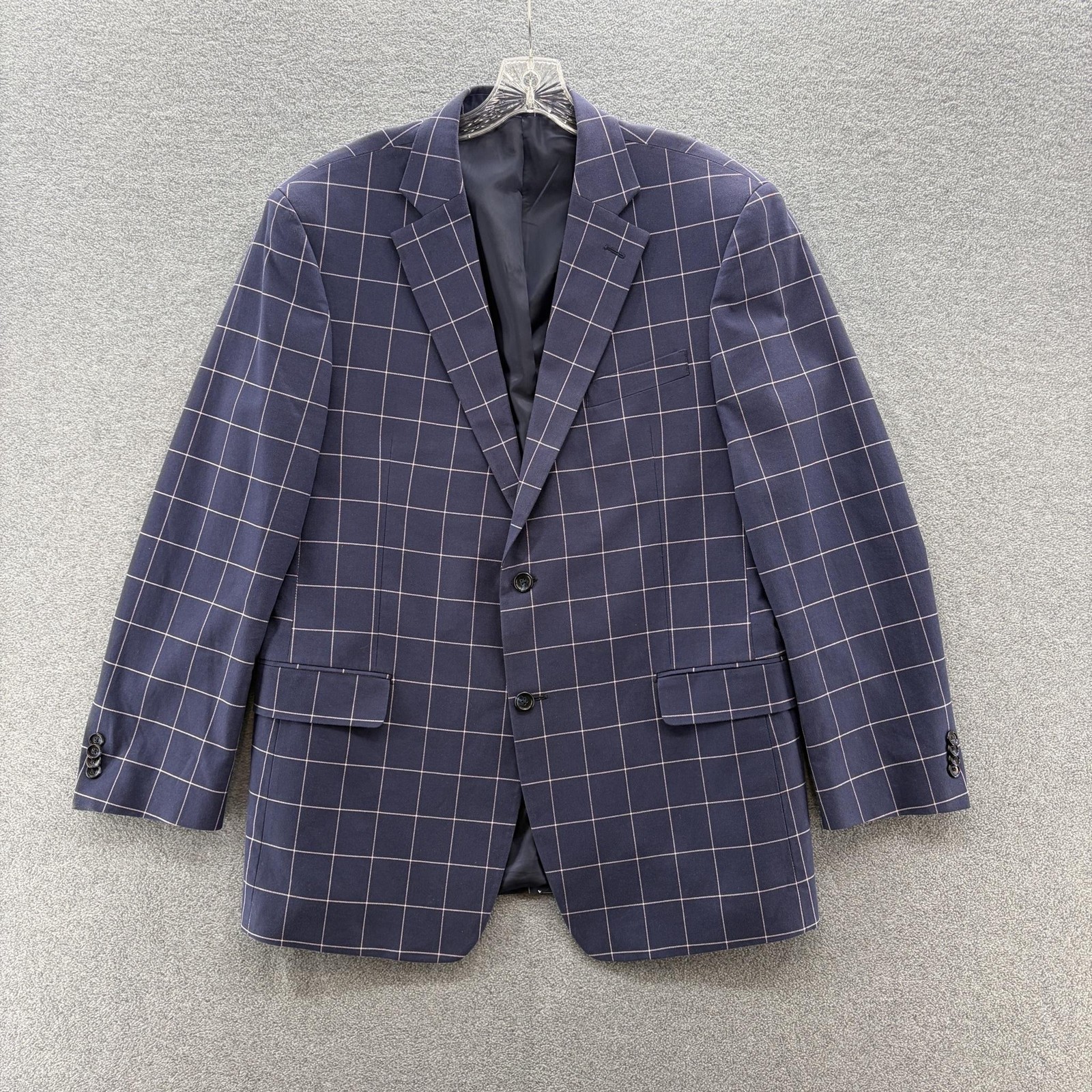 Paul Fredrick Blazer Mens 42R Navy Cotton Windowpane Check Sport Coat Jacket