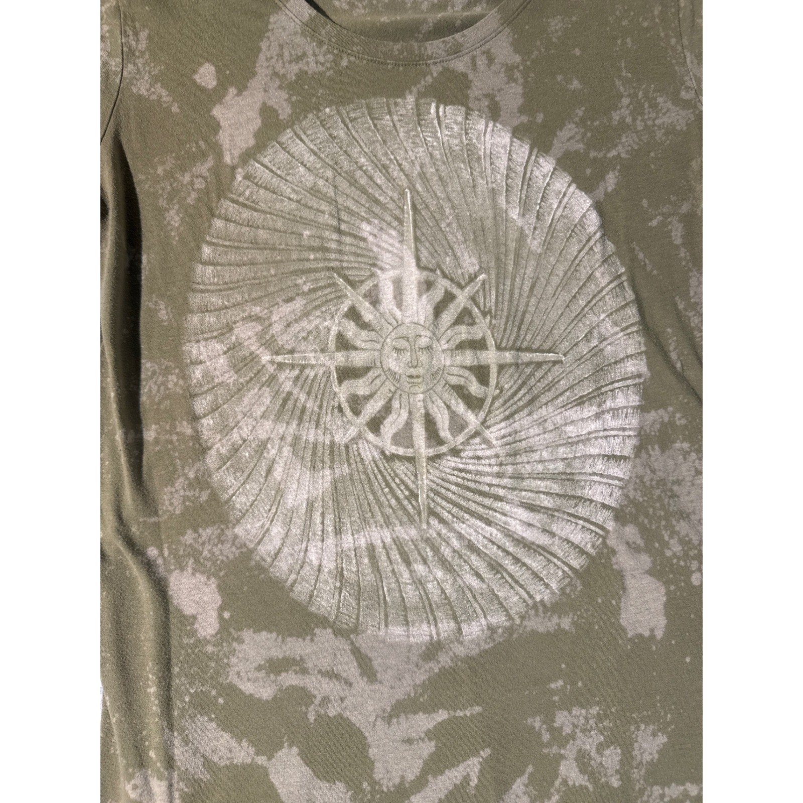 Upcycled Sun Block Print Bleach Wash Tee Olive Green Medium 1of1