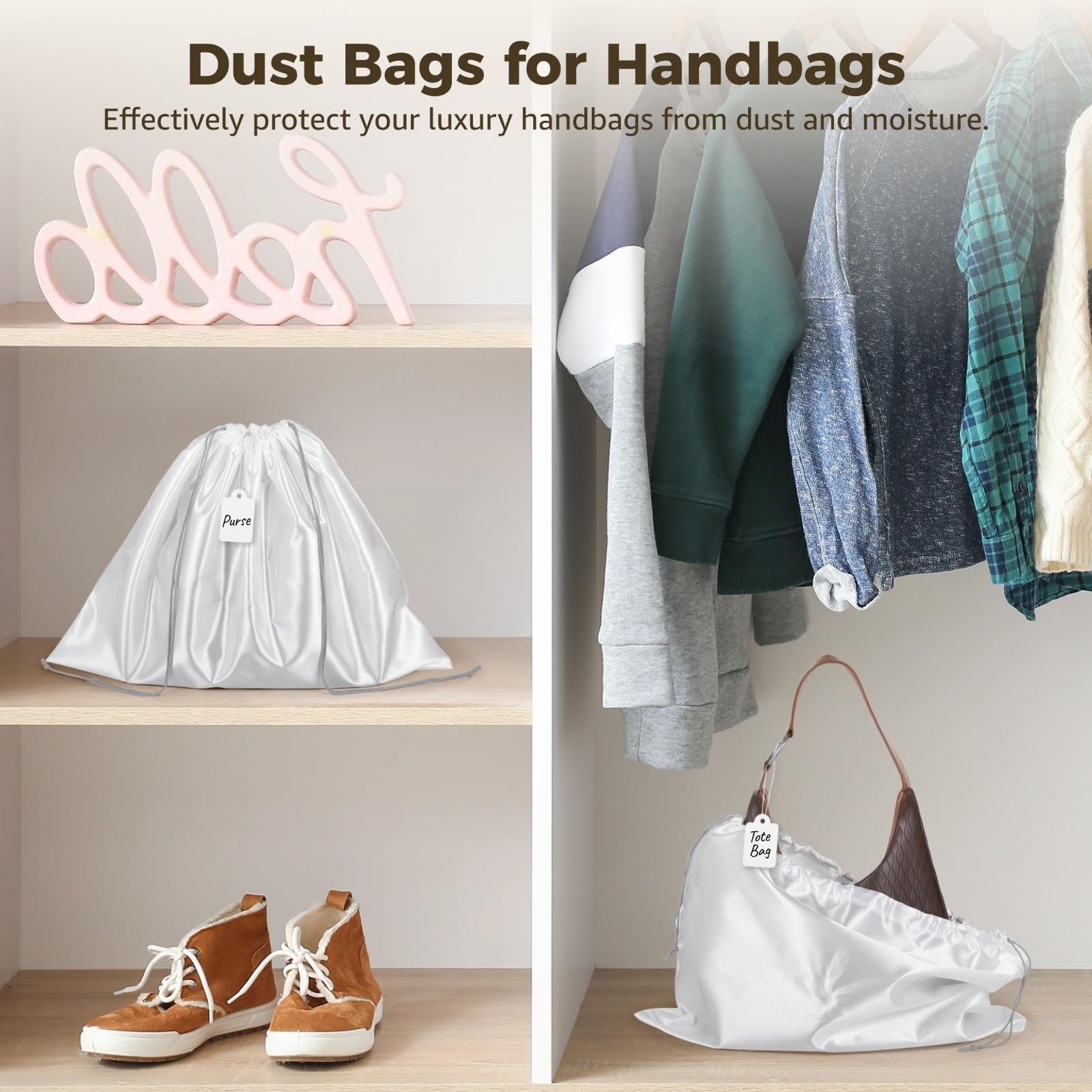 20 Pcs Dust Bags for Handbags and Purses, Large Drawstring 19.7*15.7in, White