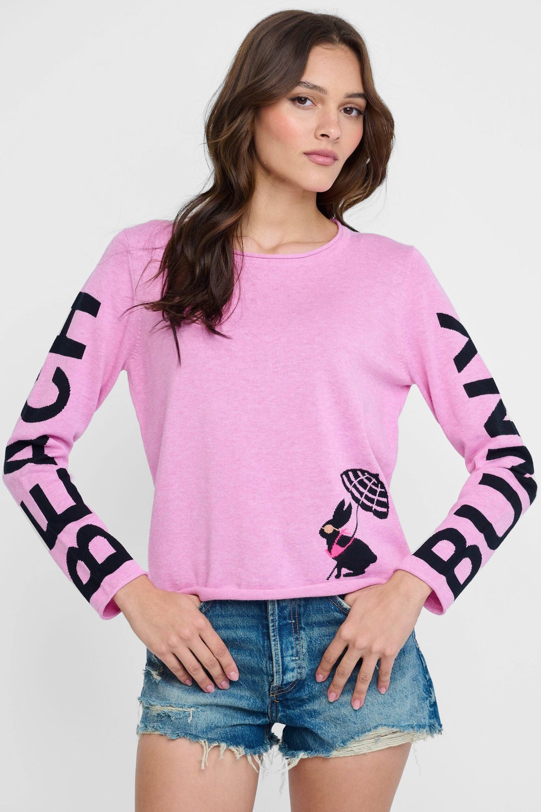 Lisa Todd Sweater Beach Bunny Iced Orchid Pink Cotton Long Sleeve NWT Size Small