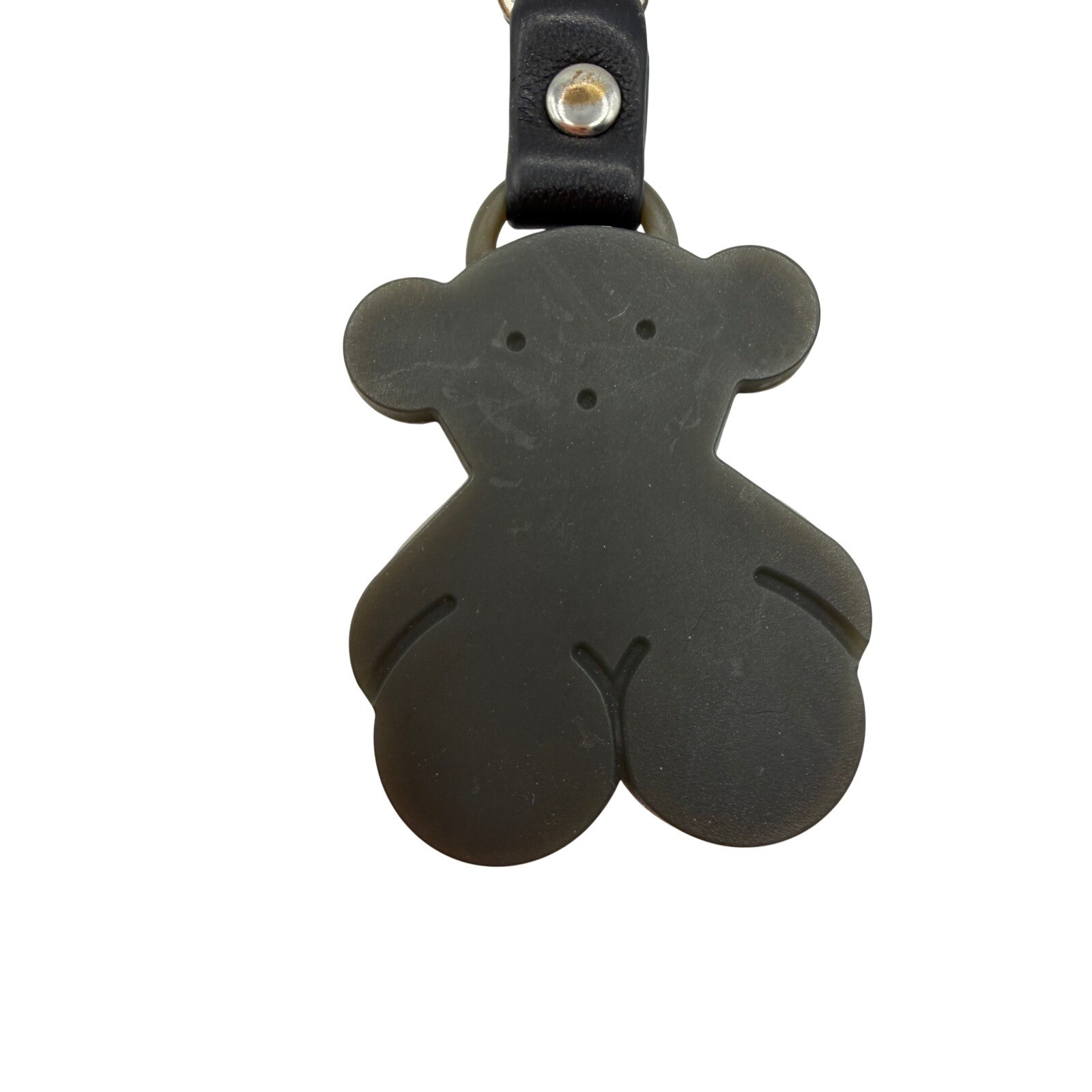 Tous Bear Black Purse Charm Matte Rubber Leather Strap Silver Tone Ring