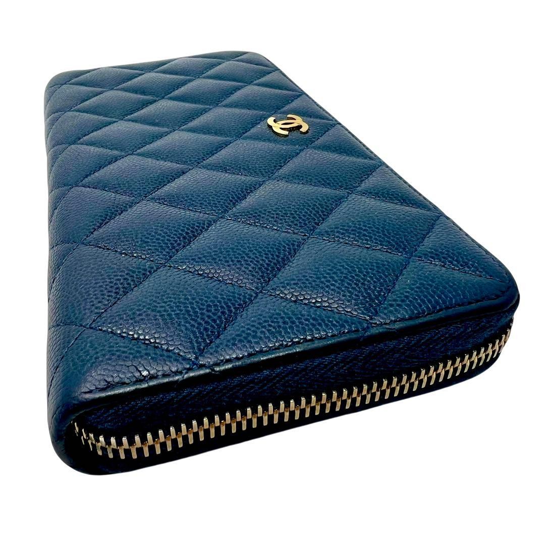 CHANEL Chanel Caviar Skin Matelass Round Zip Long Wallet