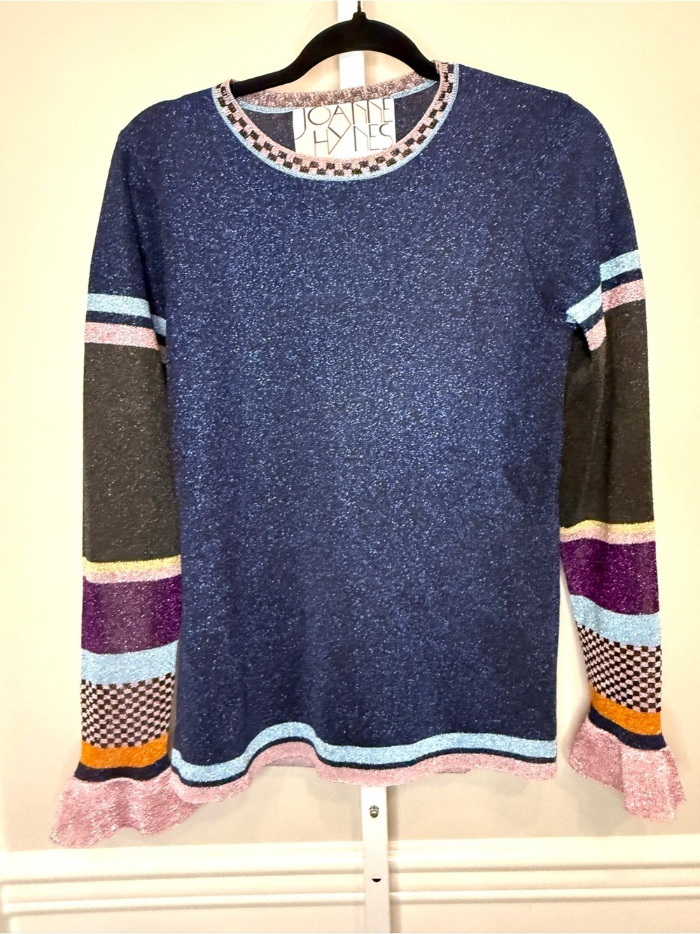 Joanne Hynes Shimmer Knit Colorblock Sweater Top Bell Sleeve Size S