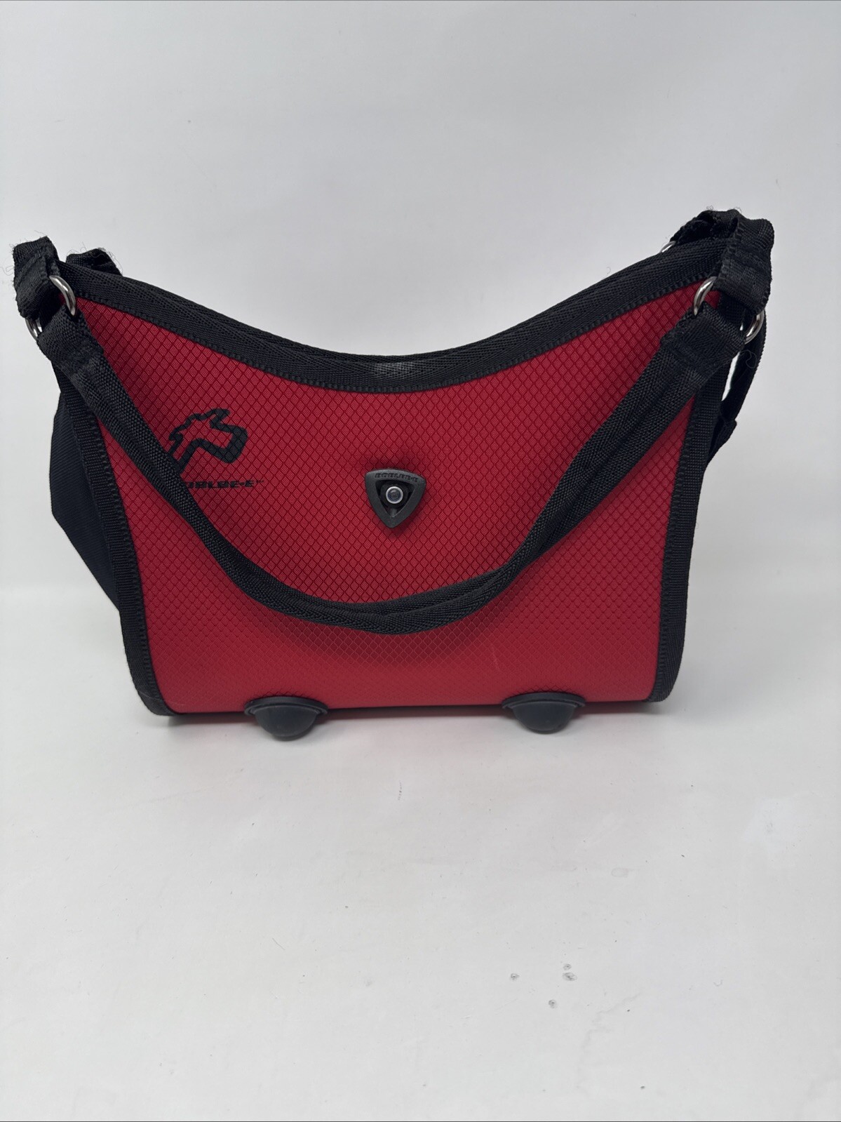 2004 BOBLBE-E Sweden Hardshell Purse Red/Black Double Strap Rubber Ball Feet