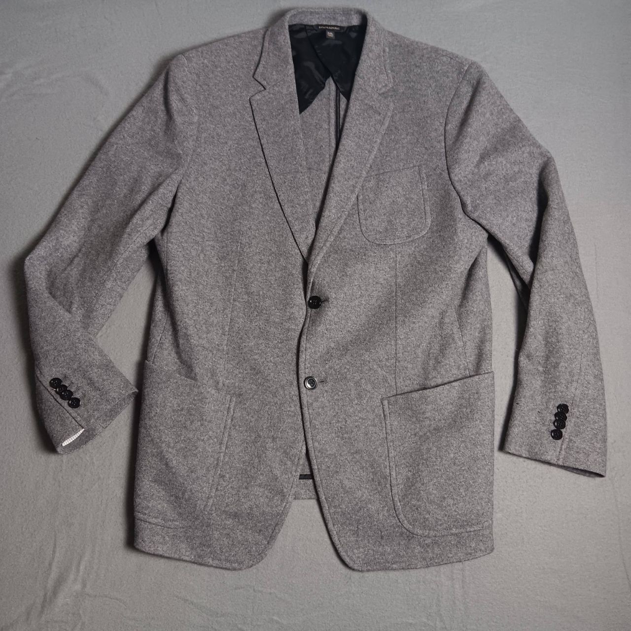 BANANA REPUBLIC Mens 44 Long Light Grey Mario Bellucci Italian Coat Wool.