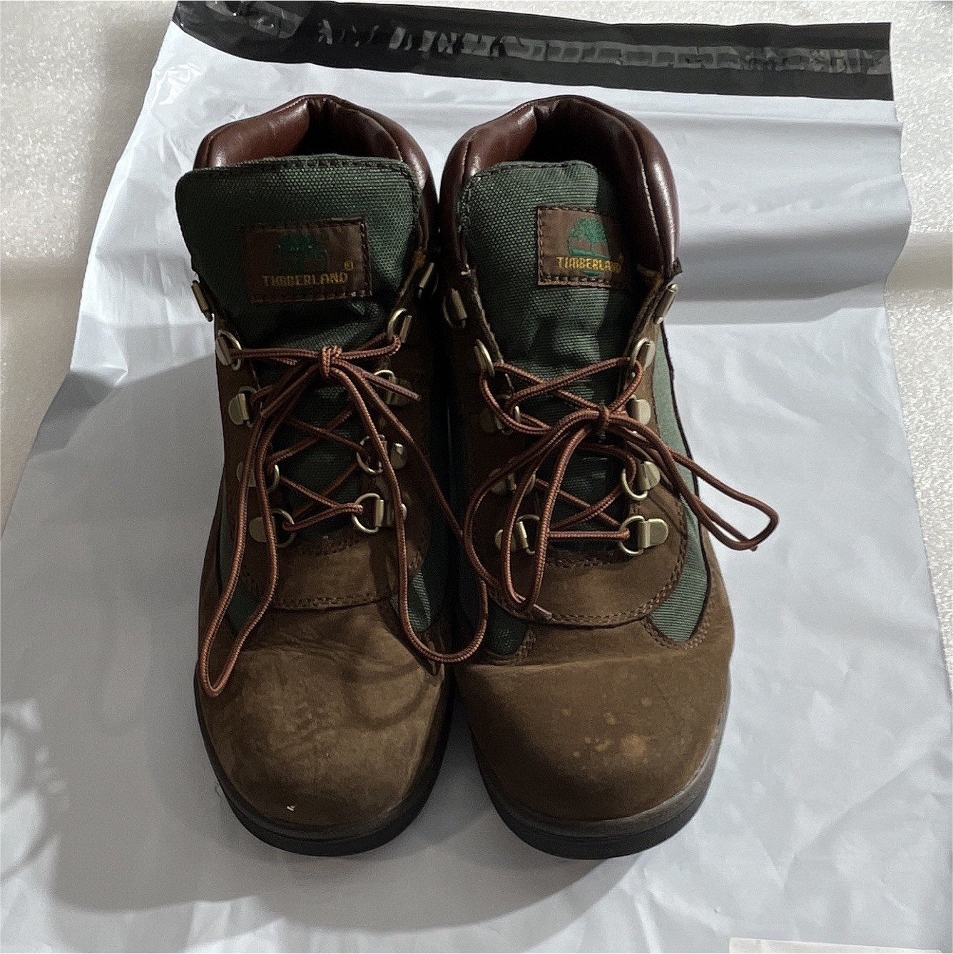 Timberland Boys Hiker Boots Leather Lace-Up Rubber Sole Brown/Green US 7 A6125