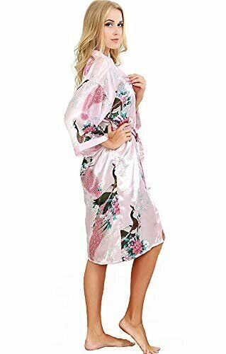 Asian Home Flower Peacock Satin Silk Kimono Robe, Dressing Gown, Bridal, Gift…