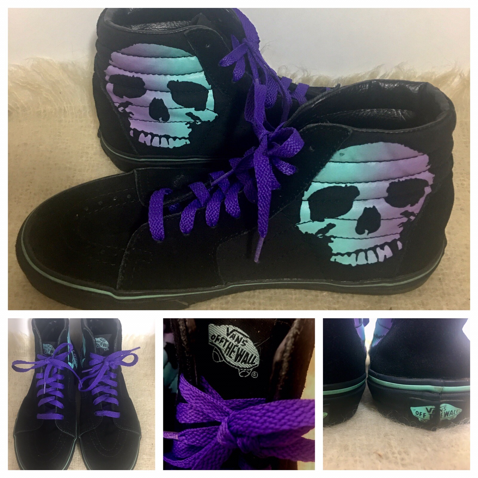 Vans Worlds Skulls Skateboard Shoes US Sz Men 8 Women 9.5 TB40 Black Purple