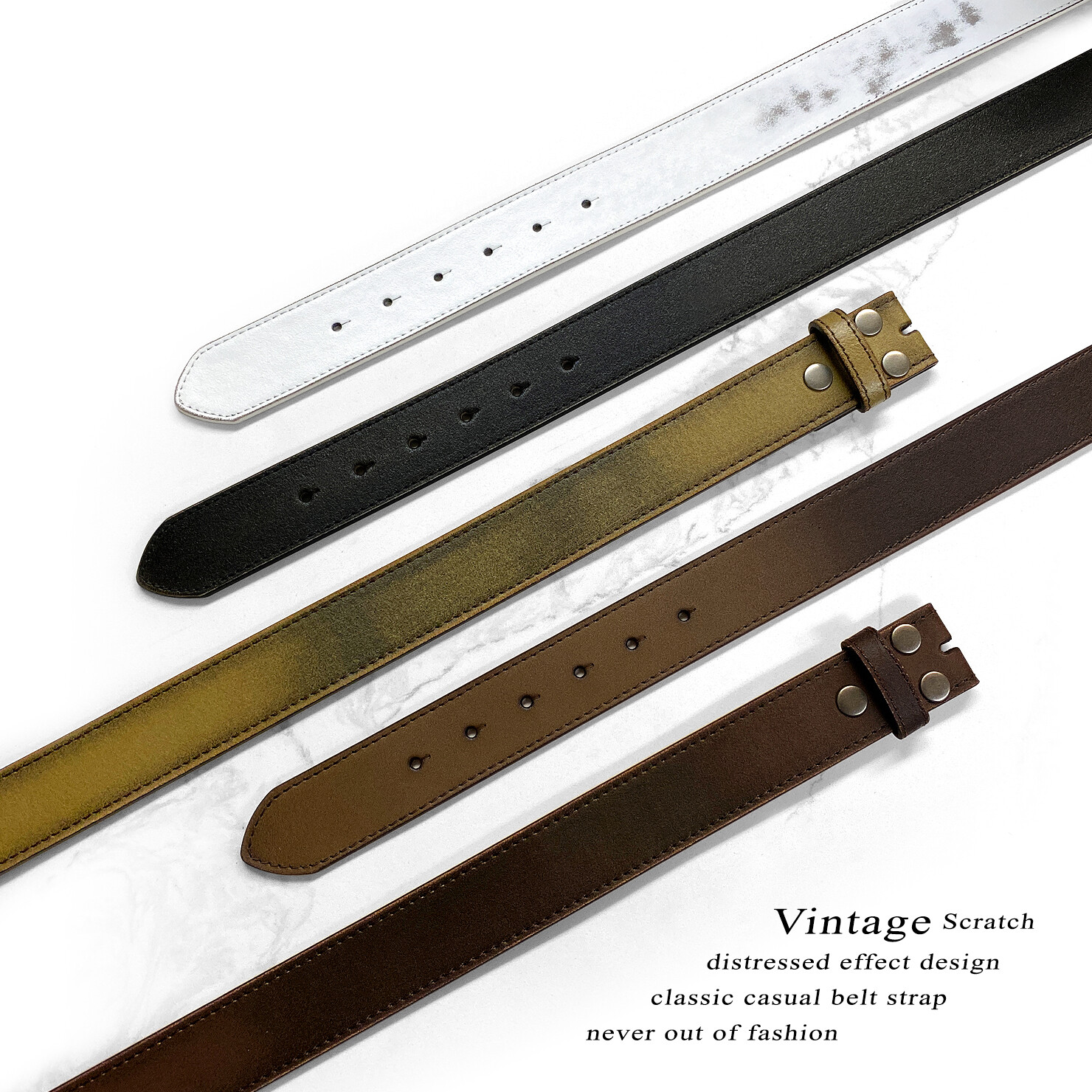 Distressed Casual Jean Replacement Strap Genuine Leather Belt Strap 1-1/2″ Wide