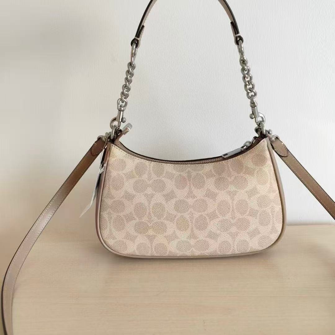 NWT CV933 Coach Teri Shoulder Bag In Signature Canvas Silver /Sand/Taupe