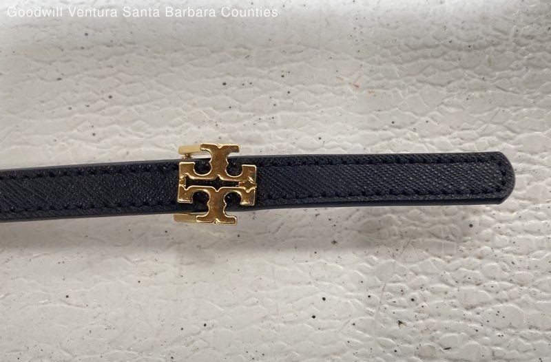 Tory Burch Reverse Logo Belt-Black & Classic Tan-Waist- 26-30″-Sz S