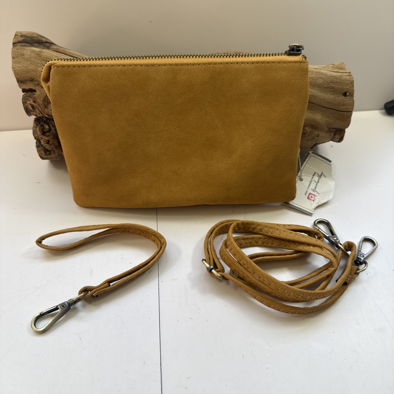 JEN & CO. Mustard Crossbody Bag Zipper Accent Detachable Strap Inner Pockets