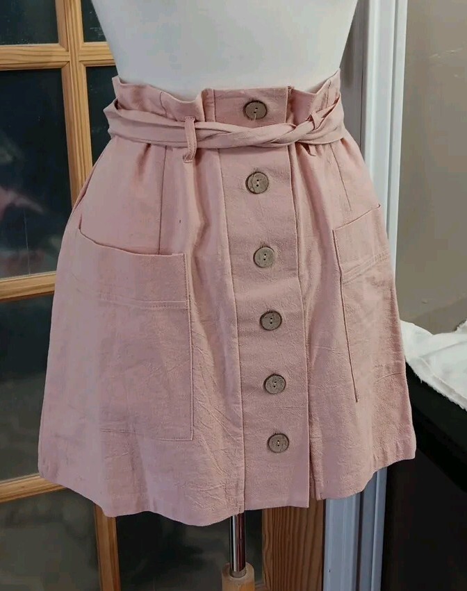 Paper Bag Mini Skirt Hesperus Size XL Peach Cotton Pockets NWOT Adorable