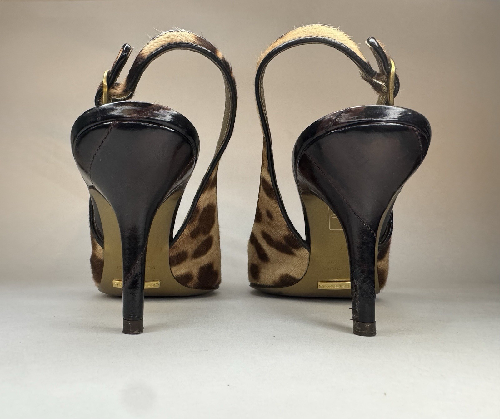 Dolce & Gabbana Women’s Brown/Black Leopard Print Slingback Heels 7 EU37