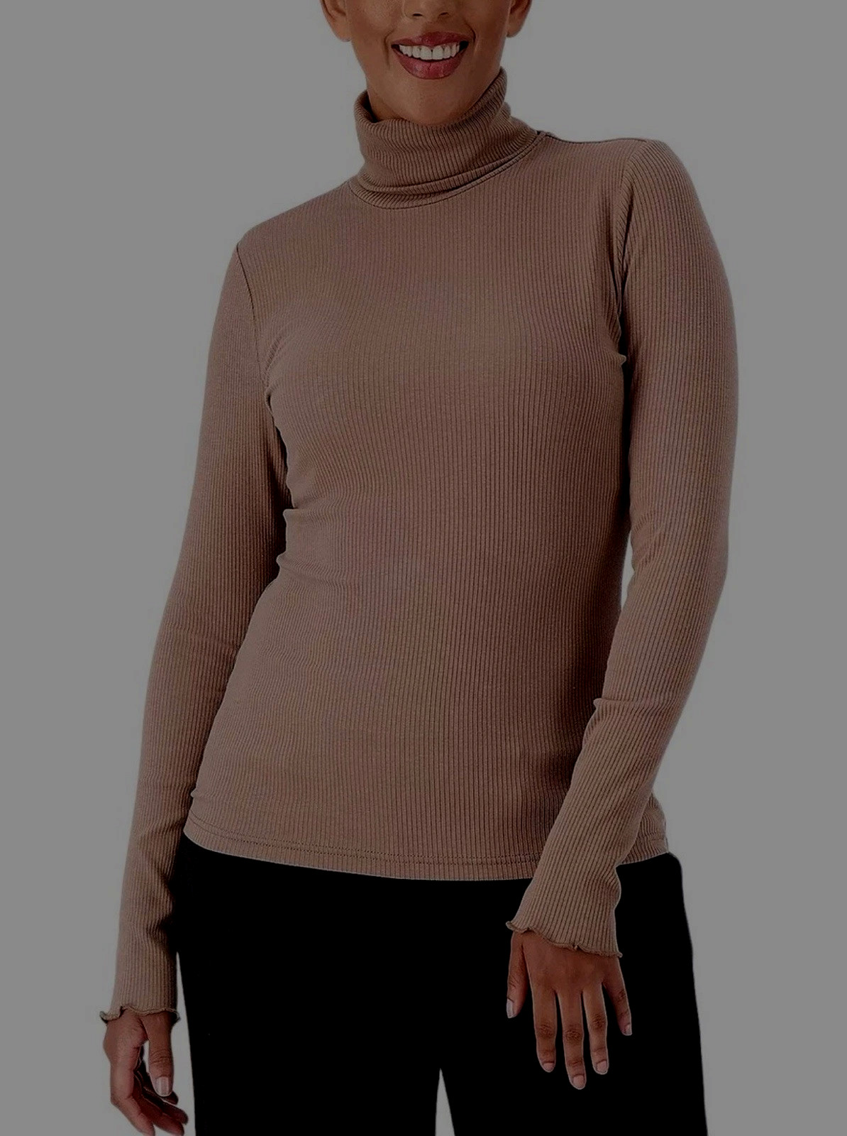 ENCORE BY IDINA MENZEL RIB TURTLENECK W/LONG LETTUCE EDGE SLEEVES SMALL
