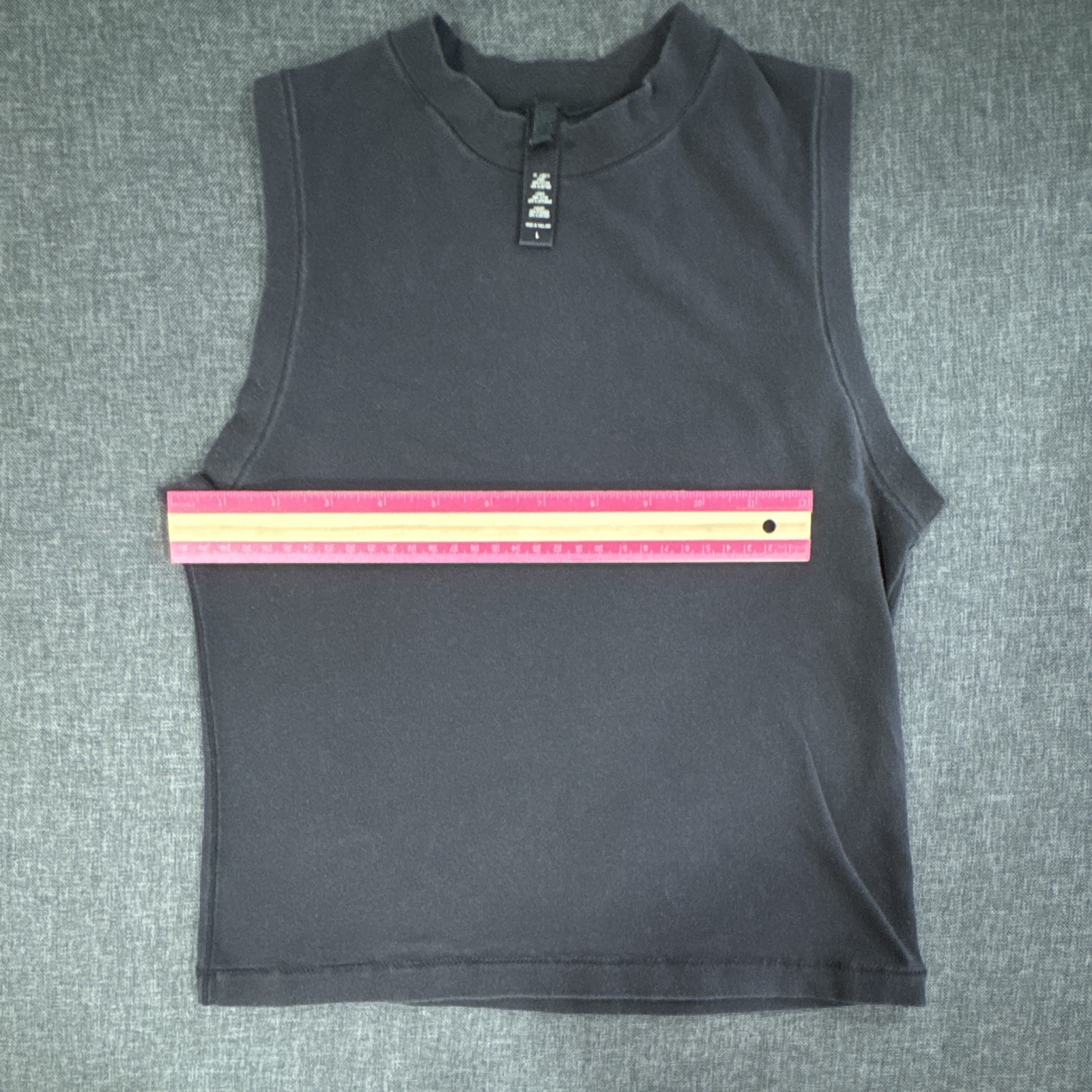 SKIMS Womens L Solid Mock Neck Sleeveless Tank Top Black Cotton Knit Stretch
