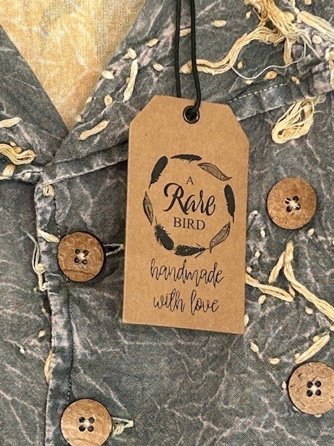 #1396 A Rare Bird Chambray Knotted Floral Mixed Shabby Chic Shirt/Jacket NWT