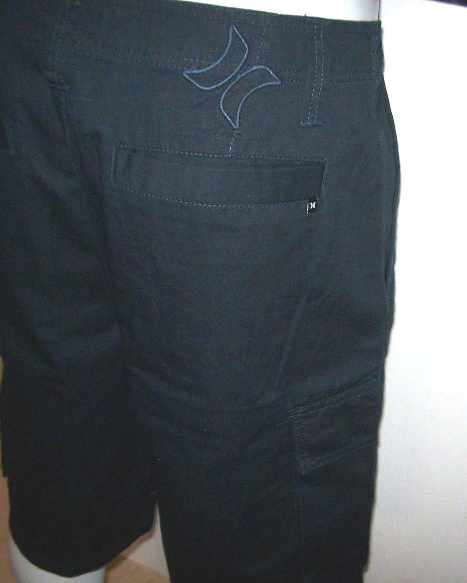 New Hurley sz 31 solid black khaki long cargo shorts skate black Commander