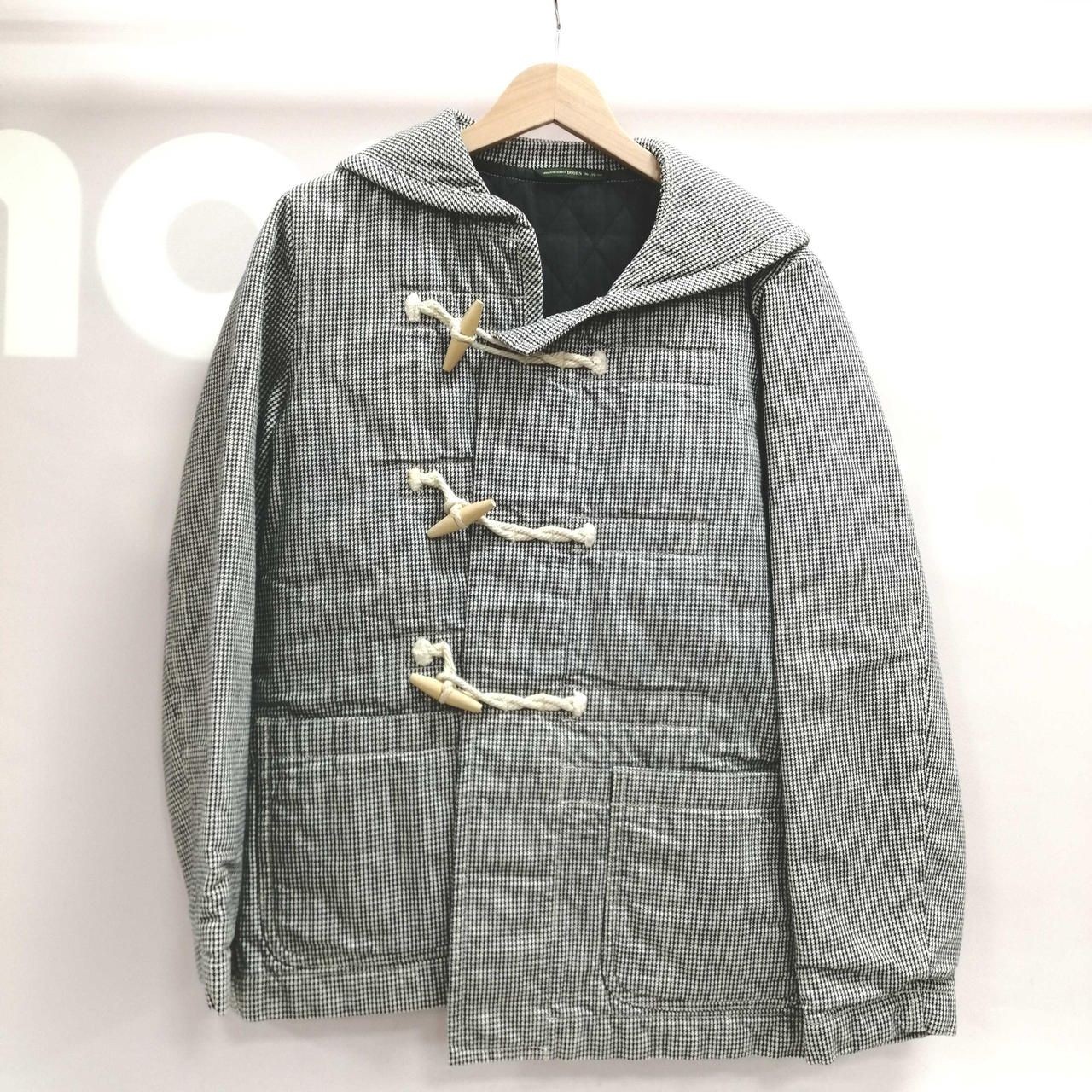 URBAN RESEARCH DOORS Houndstooth Pattern Duffle Coat White X Navy Used