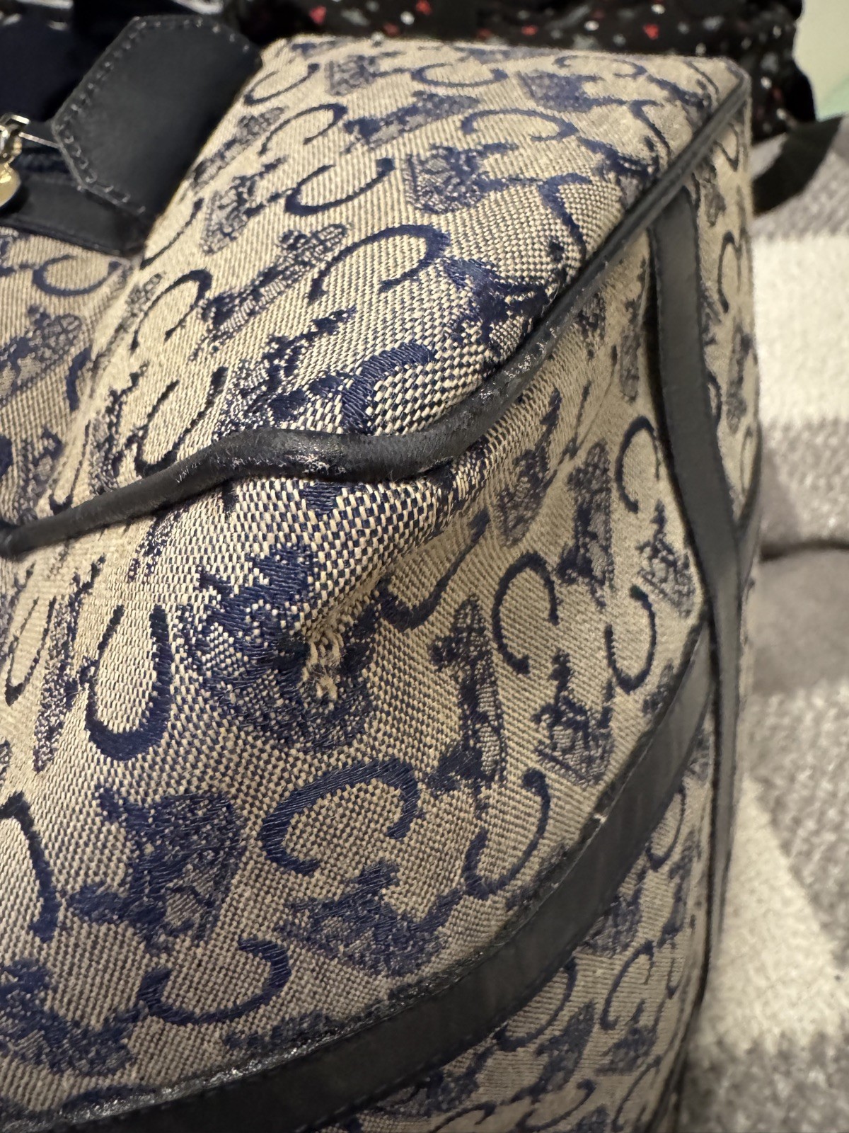 CELINE C Macadam Hand Bag Canvas Navy