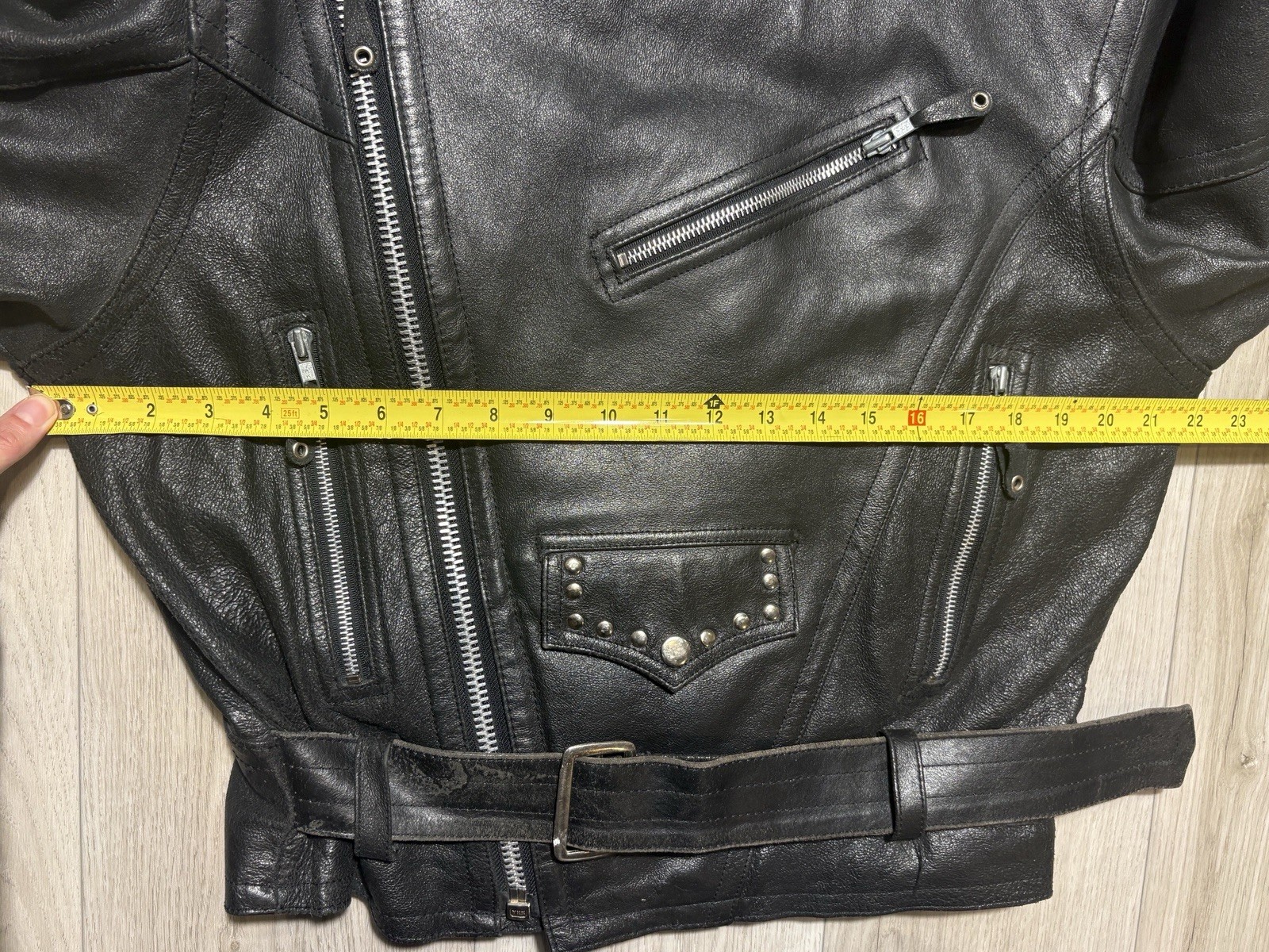 VTG 80s 90s Open Road Studded Leather Moto Jacket Brando Punk Biker Belted M