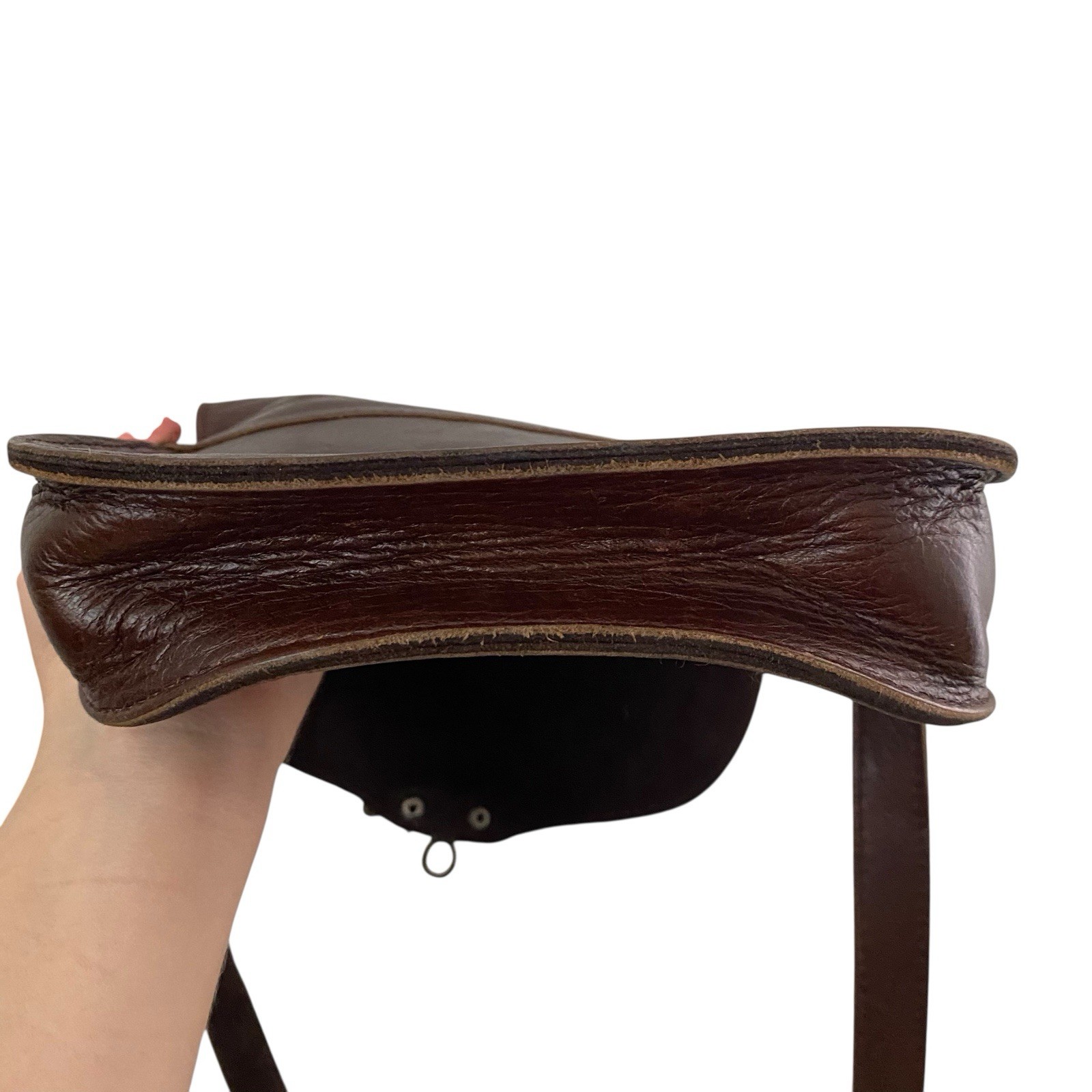 Brown Saddle Leather Vintage Raw Suede Lined Source Unknown Crossbody Bag