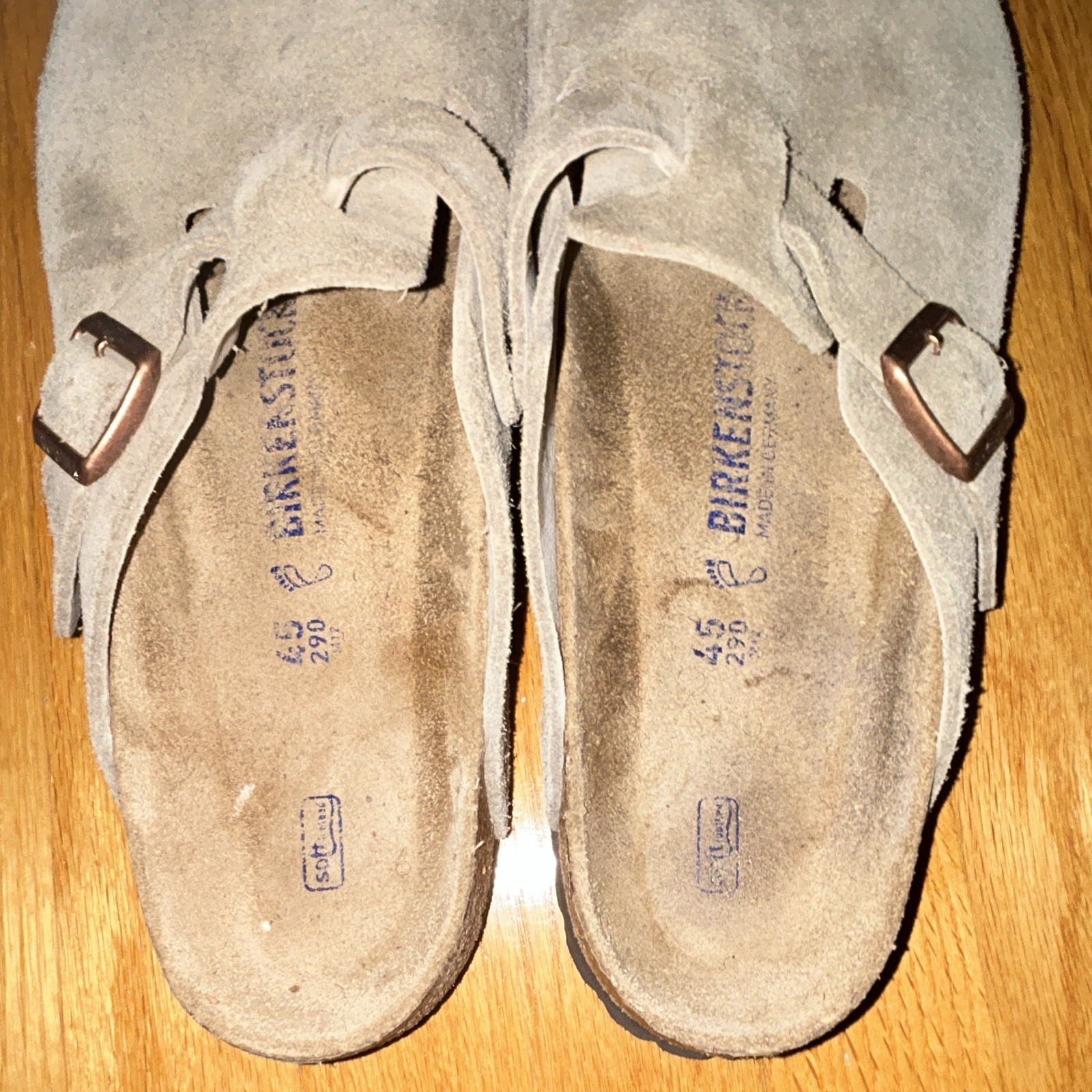 Birkenstock Boston Men’s Beige Suede Buckle Slip-On Sandals EU 45 US 12