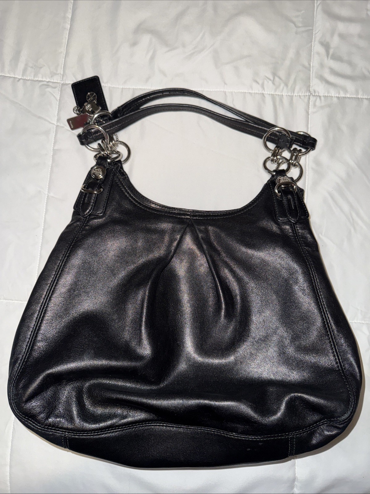 Coach Black Shoulder Bag Buckle Accent, Madison Maggie Hobo Purple Lining 15742