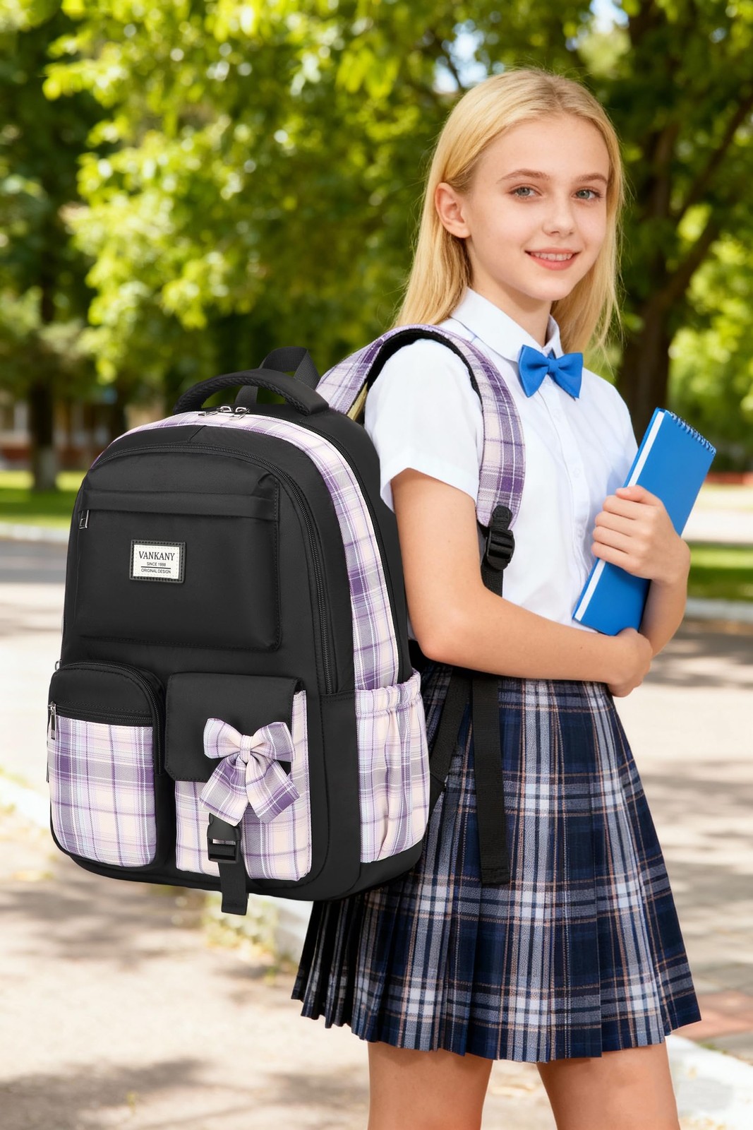 Girls Backpack with Lunch Box – 15.6″/17.3″ Laptop Sleeve, 3 Pack, Cute
