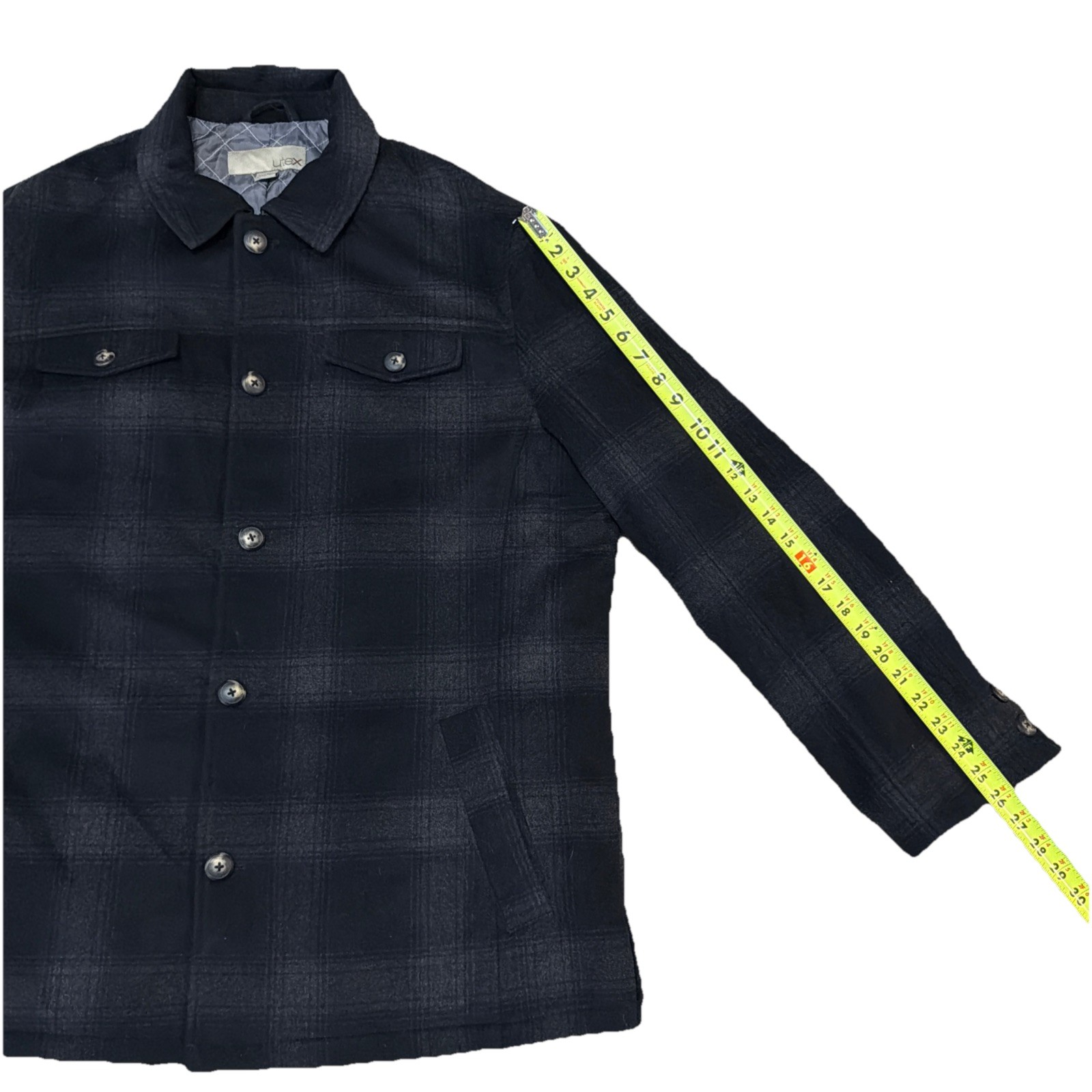 Vintage UTEX Wool Blend Shadow Plaid Jacket Shacket Quilted Black Gray 2XL