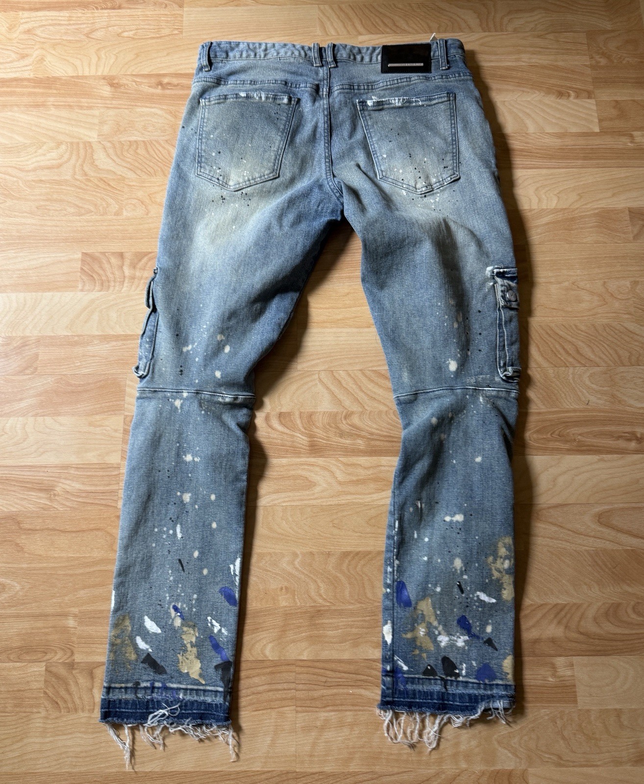 First Row Utility Cargo Repair Distressed Denim Jeans Size 38X32