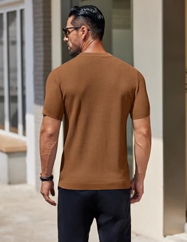 Coofandy T Shirt Casual Solid Mens Knit TShirts Short Sleeve Crewneck Textured