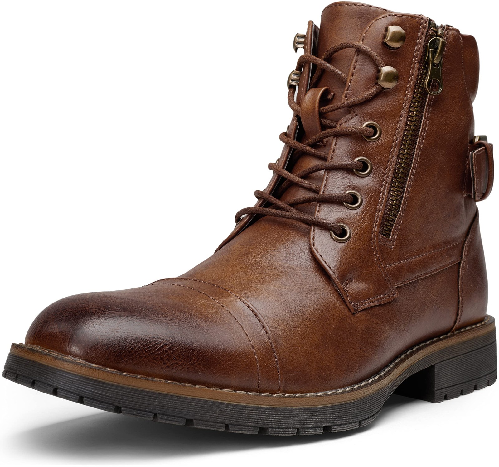 Vostey Men’s Casual Dress Boots for Men Brown Motorcycle Combat Ankle Boot B…