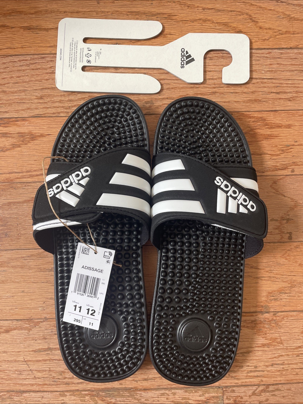 Adidas Adissage Slides Core Black/Cloud White/Core Black Sz 11 Mens Sz 12 Womens