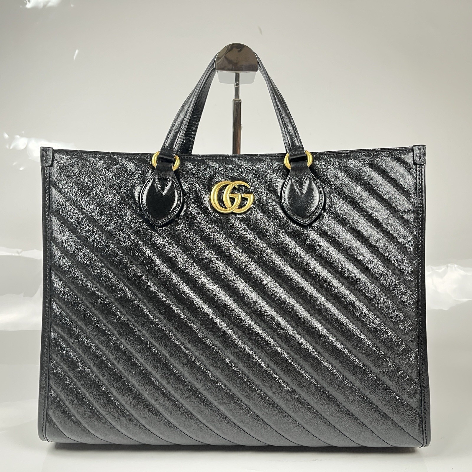 GUCCI GG Marmont Leather Tote Bag Black Authentic Handbag Only No Strap