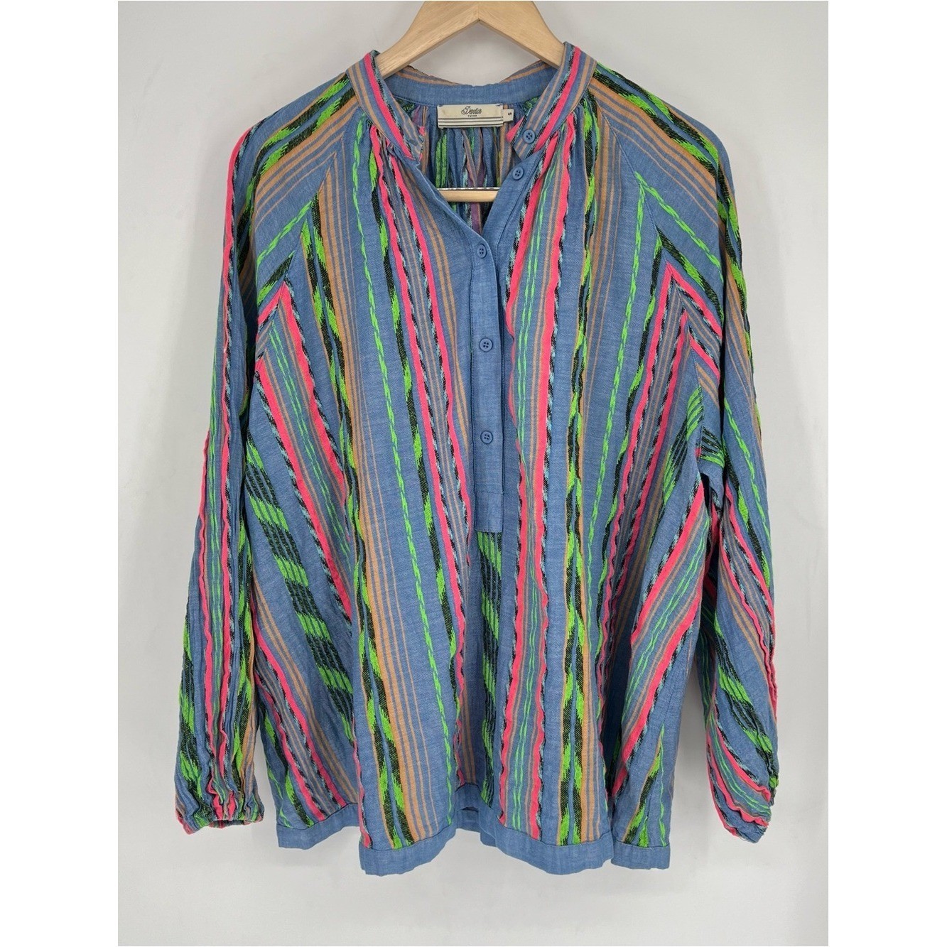 Anthropologie Devotion TWINS Opalios Blue Multicolor Neon Cotton Blouse