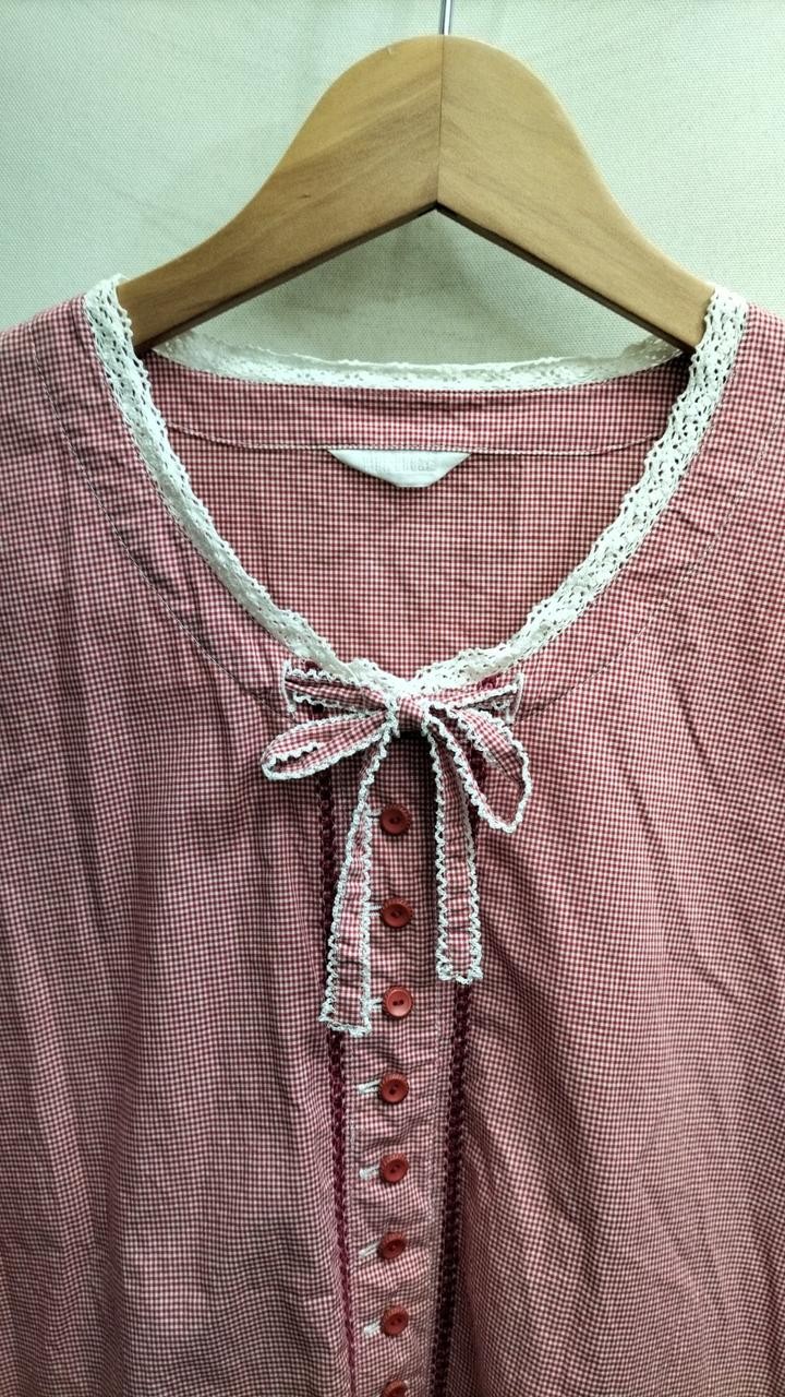 Pink House Red/White Gingham Check S/S Blouse, Women’s Top, Cute