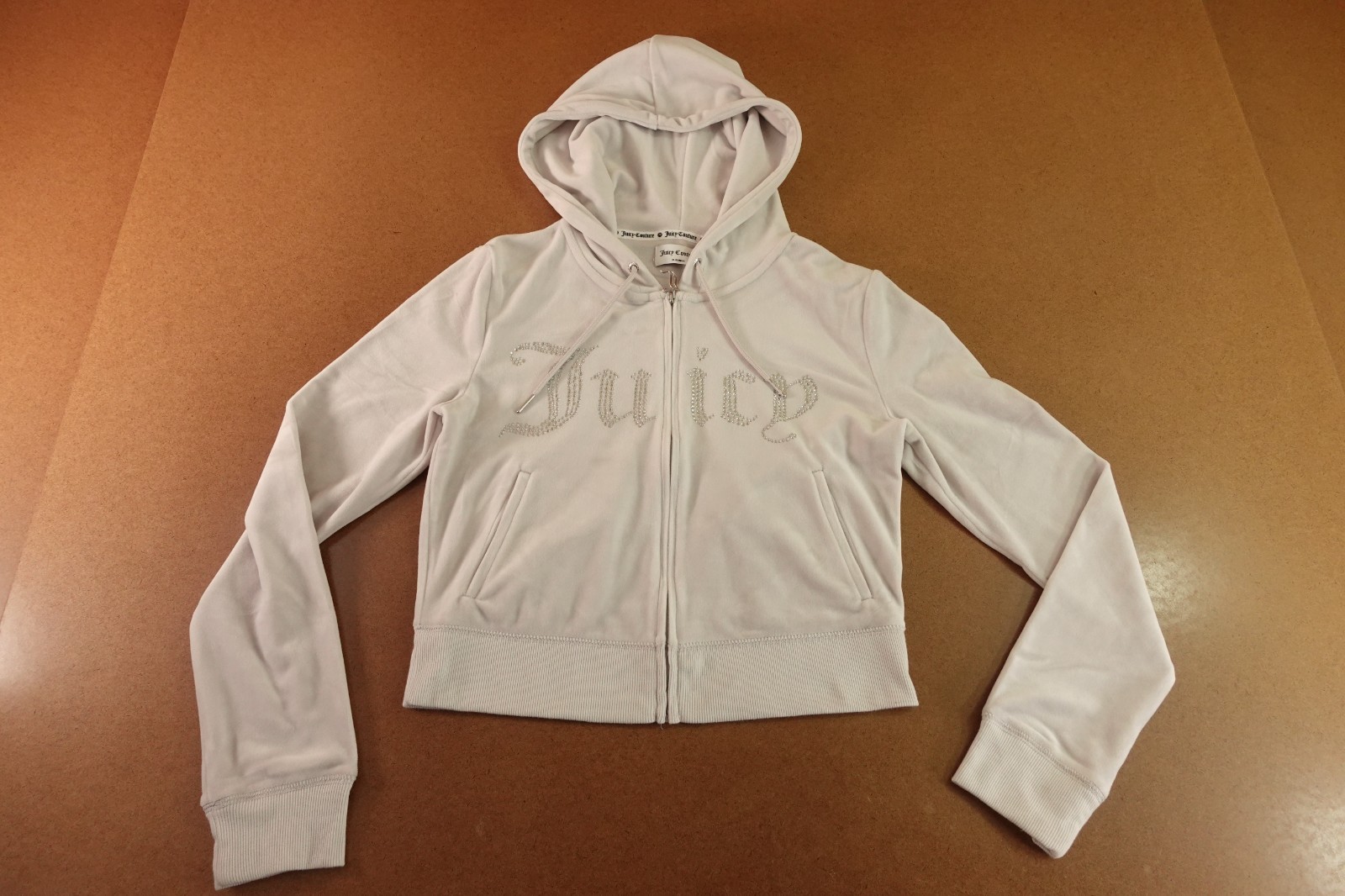 Juicy Couture Womens Medium Ash Gray Rhinestone Velour Full Zip Hoodie NWT *Flaw