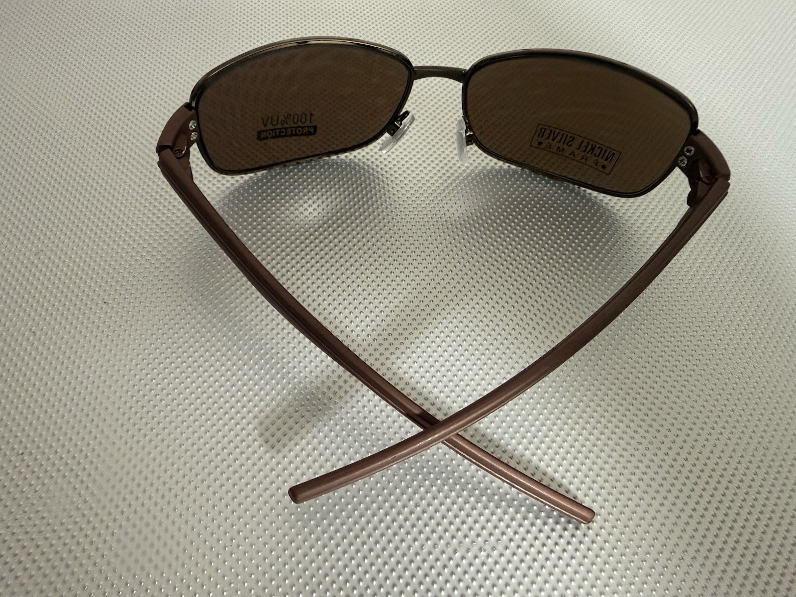Nickel Silver Men’s Rectangle Sunglasses Brown Metal Frame Brown Tinted UV A3