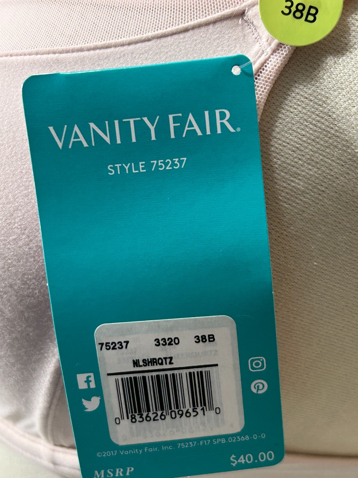 Vanity Fair Underwire T Shirt Bra 38B Breathable Luxe No Poke Wire Pink 75237