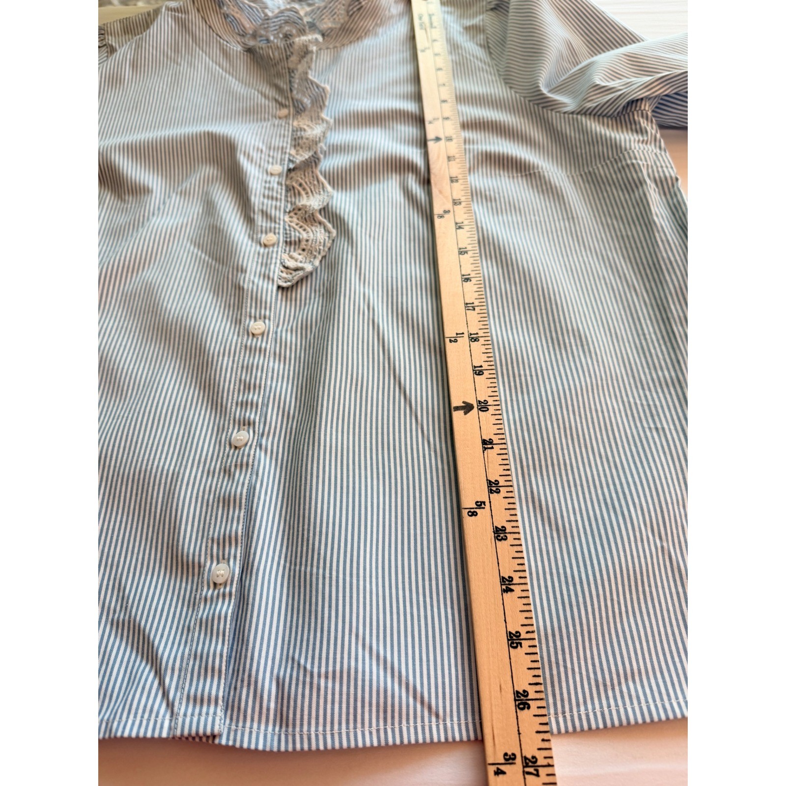 SÉZANE Blue Striped Chlo Blouse Lace Trim Romantic Cottagecore Shirt US Size 16